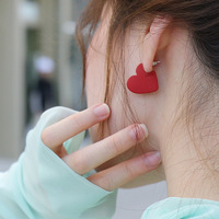 New Korean TV Star Metal Elegant Red Love Heart Stud Earrings For Women Cute Boucle D'oreille Gifts Party Jewelry Yellow Blue