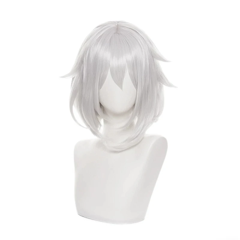 

Genshin Impact Paimon Cosplay Wig White Short Heat Resistant Synthetic Hair Halloween Party Role Play Cosplay Wigs + Wig Cap