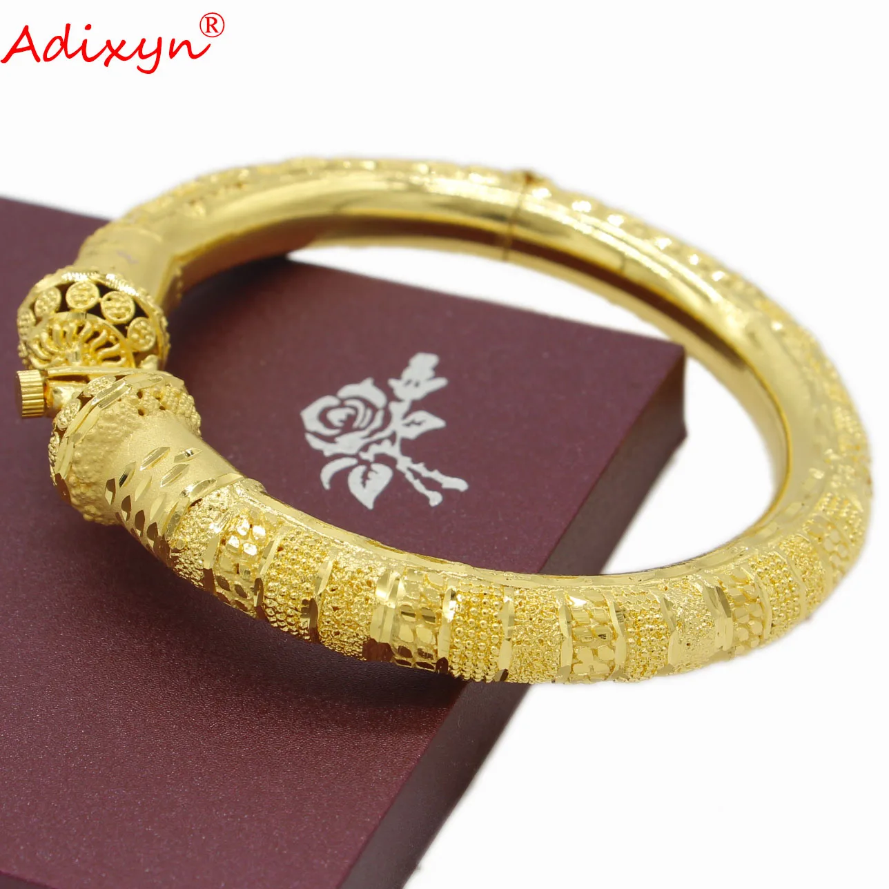 Adixyn New Dubai Gold Color Wide Bangles&Bracelet for Women Ethiopian Africa Arab Bride Wedding  Jewelry N09271