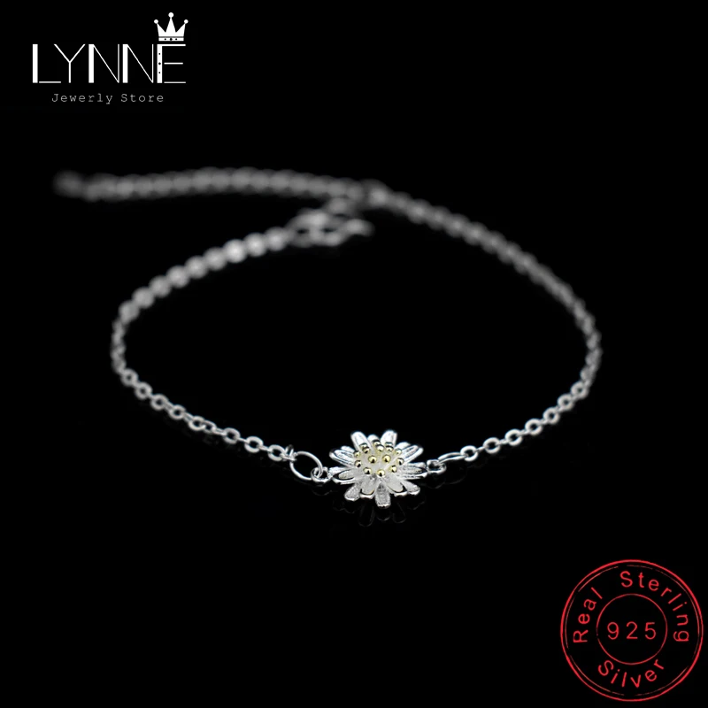 New Fashion 925 Sterling Silver Daisy Pendant Bracelets Simple Gold Color Chrysanthemum Charm Bracelet Chain Women Jewelry Gift