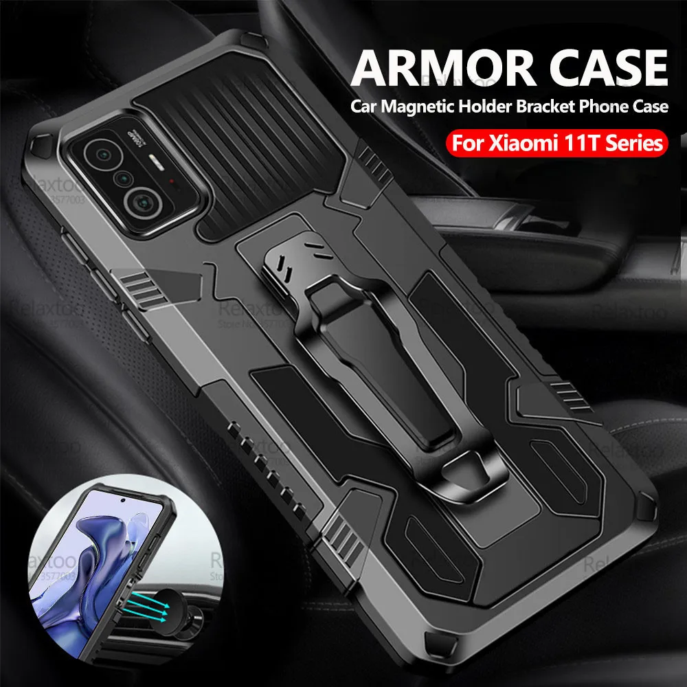 Armor Protection Cover For Xiaomi 11T Pro Case Car Magnetic Holder Fundas Xiomi Mi 11 T T11 Mi11T 11TPro Clip Stand Phone Coque