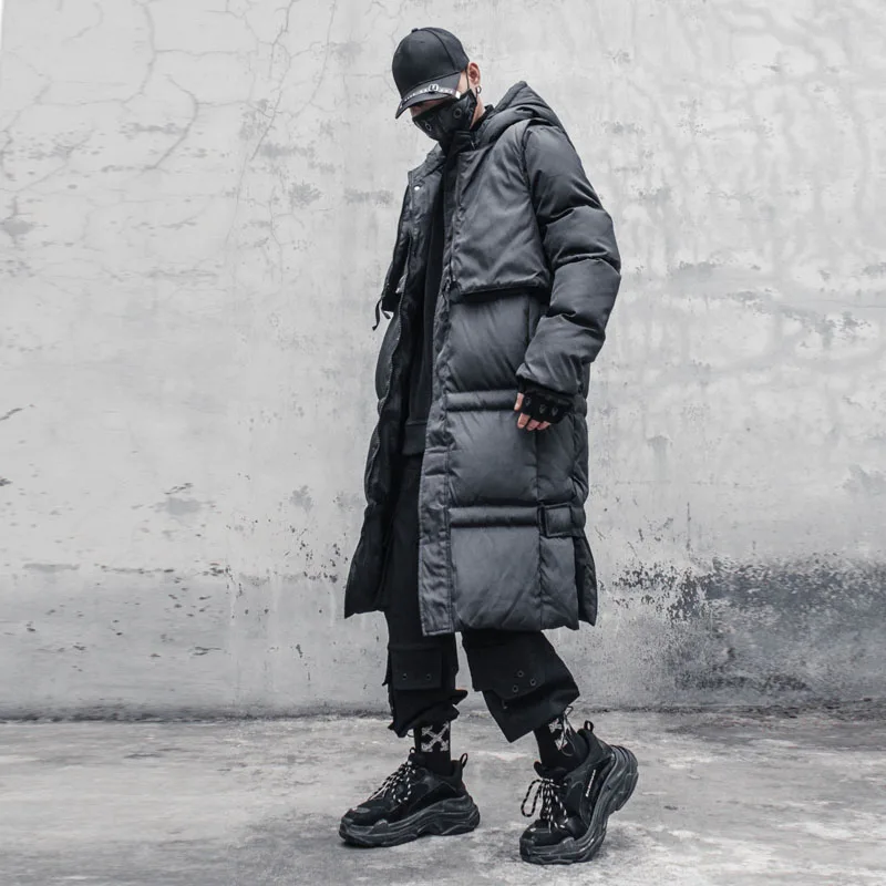 Winter Black Thick Jacket Parkas Windbreaker Men Hooded Long Coats Parka Streetwear Mens Hip Hop Warm Overcoat WB471