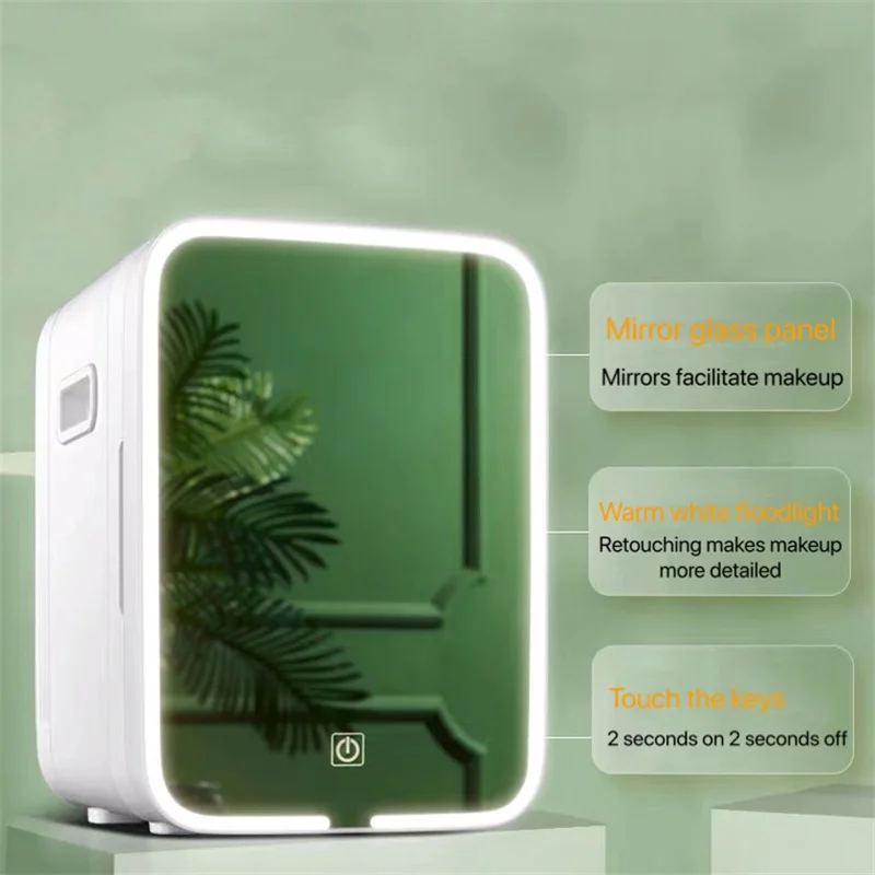 10L Mini Beauty Fridge with Mirror LED Light Portable Auto Desktop Makeup Refrigerator Intelligent Constant Temperature BX42