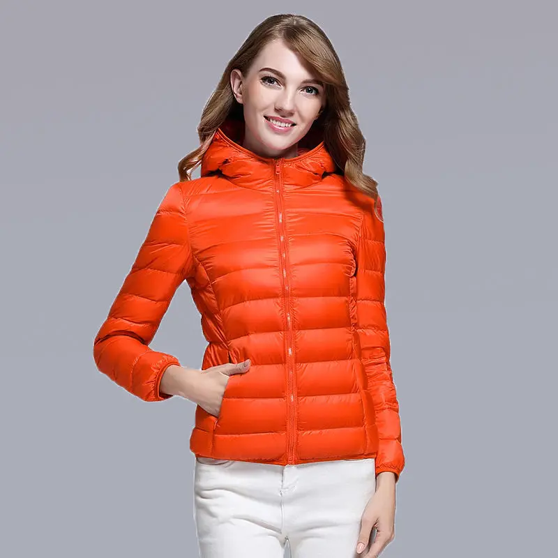 White Duck Down Jacket Women 8X Solid Ultralight Thin Stand Collar Hooded Fashion Slim Autumn And Winter Casual Basic PortabCoat