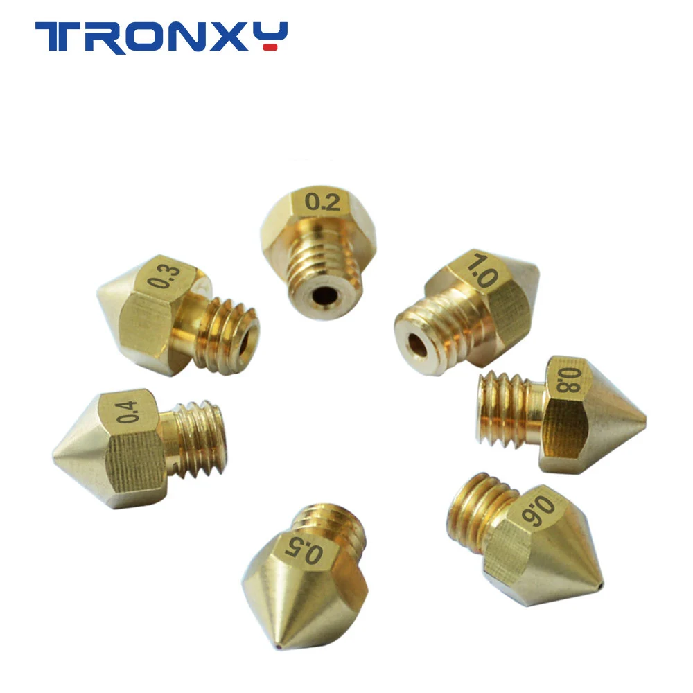 TRONXY 1PC MK8 M6 Nozzle 0.2/0.3/0.4/0.5/0.6/0.8/1.0mm J-head Extrusion Nozzle For 1.75mm Filament 3D Printer Copper Nozzle