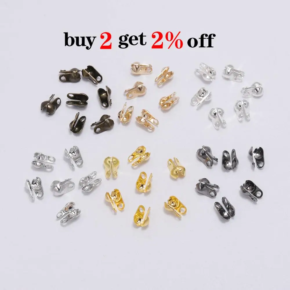 200pcs 1.5 2.4 3.2mm Gold Copper Calottes Crimps Beads Fit Ball Chain Clasp Connectors For DIY Jewelry Making Supplies