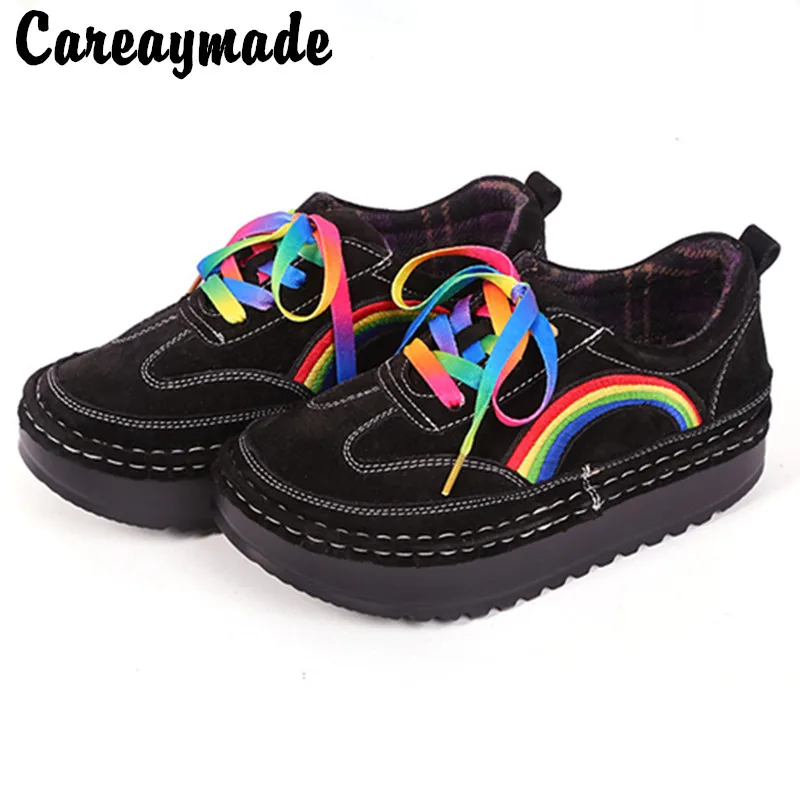 Careaymade-Retro Mori women's Japanese department's college wind soft girl art student lovely hand sewn rainbow muffin shoes