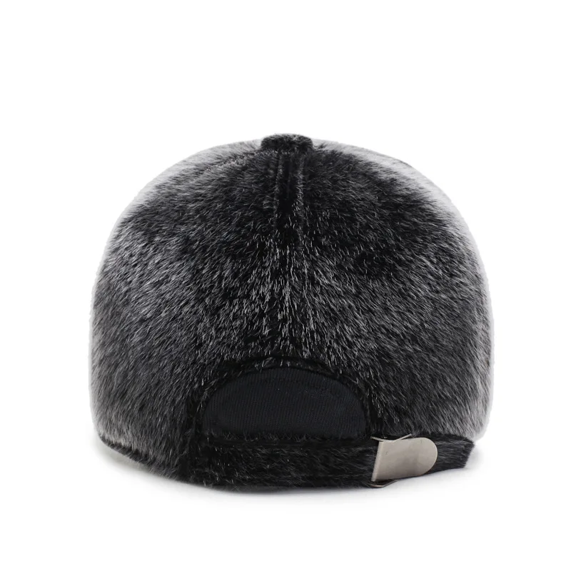 Men Newly outdoor Faux fur Baseball Cap With Earmuff Plus velvet Warm Winter Hats Middle-aged Thickened Snapback Hat  Hat