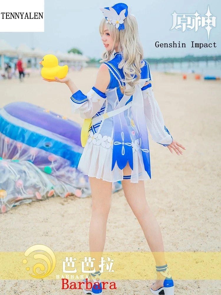 

Костюм для косплея GENSHIN IMPACT из аниме «Игры GENSHIN», летний купальник «Барбара», одежда для вечеринки, милая коллекция блестящих ритмов, купальник Project COS