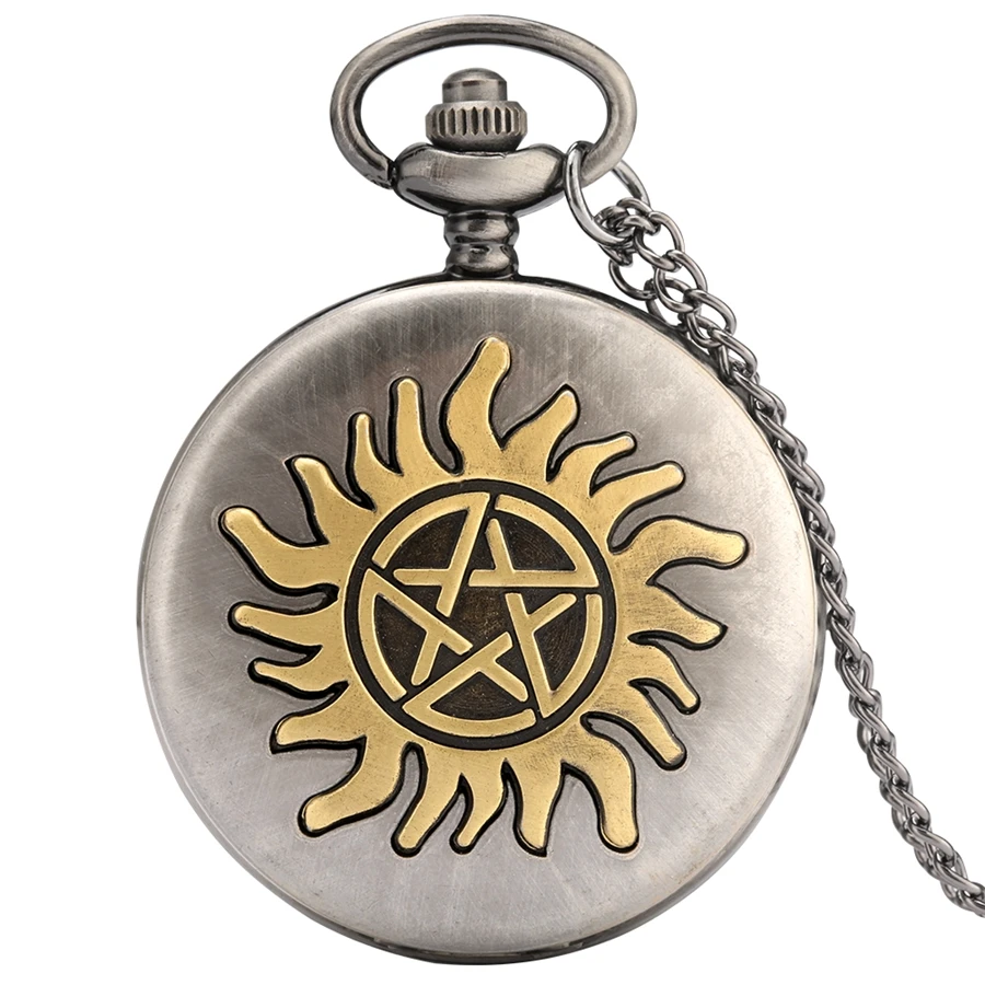 

Retro Five-pointed Star Sun Flower Quartz Pocket Watches Necklace Pendant Women's Sweater Chain Men's Gifts Pocket Fob Clock