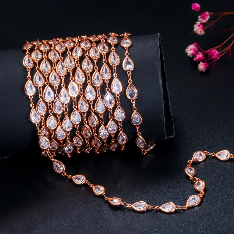 CWWZircons 50cm Handmade Shiny Cubic Zirconia Bead Long Necklace Bracelet Anklet Link Chain for DIY Jewelry Making Material D004