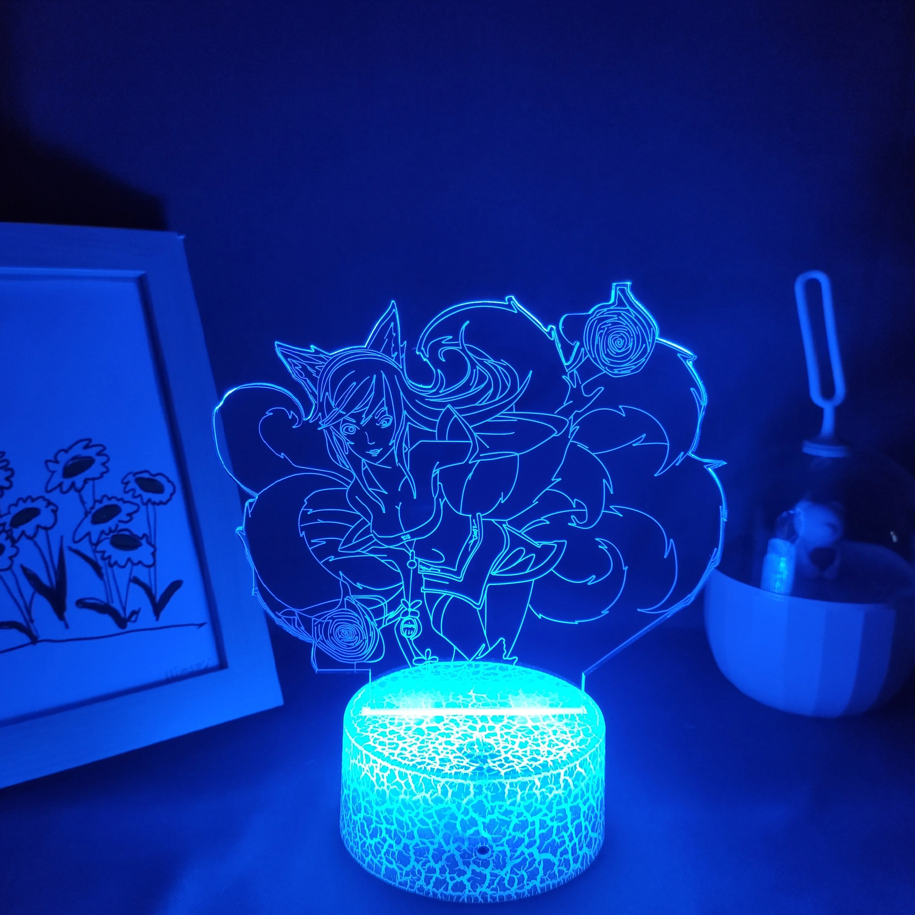 LOL League of Legends Game Figure Ahri The Nine Tailed Fox Lamps 3D Led RGB Neon Night Lights, decoración colorida para mesa de sala de estar