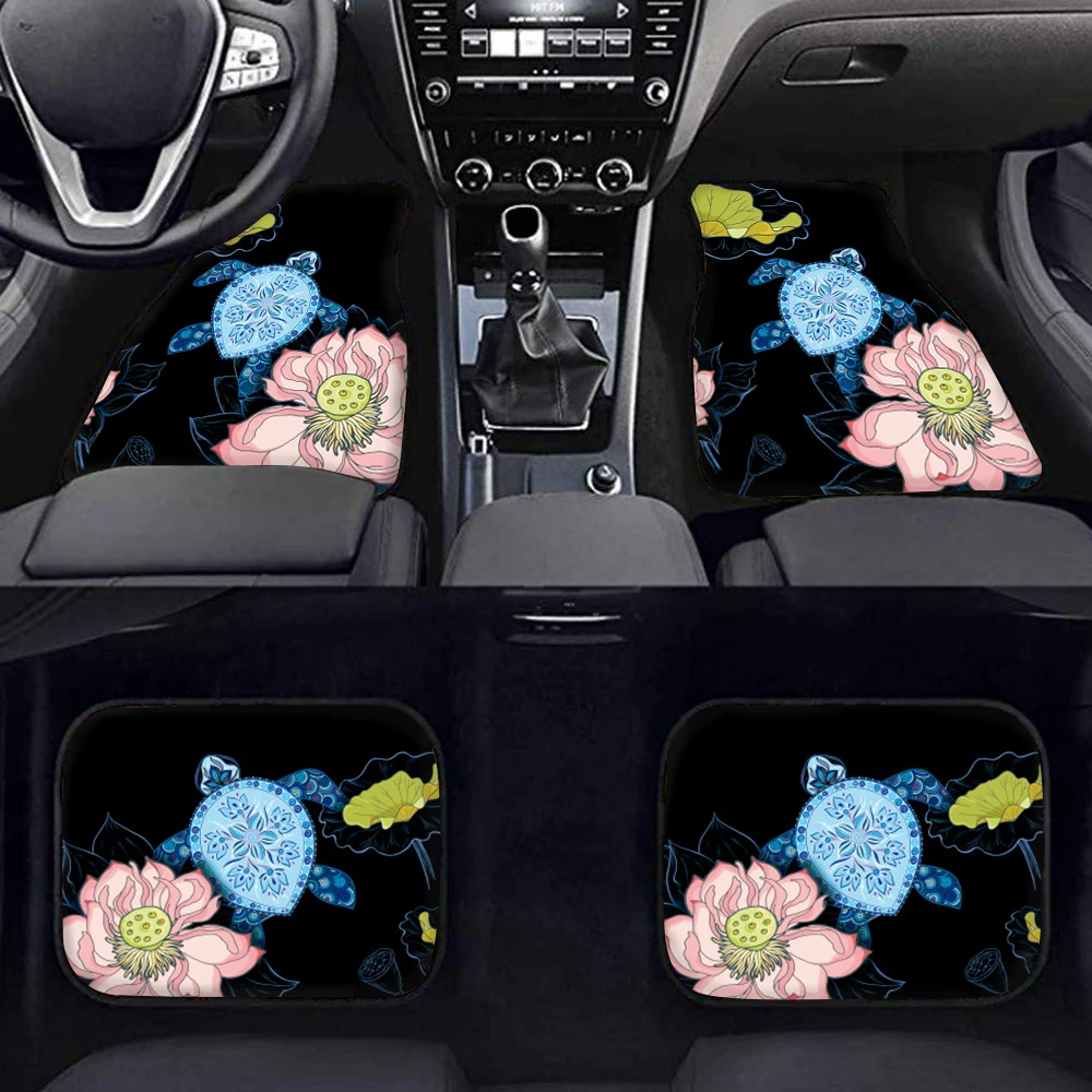 INSTANTARTS Hawaiian Hibiscus Turtles 4pcs/Set Car Carpet Floor Mats for Car Washable Car Accessories Car Floor Mats all Weather