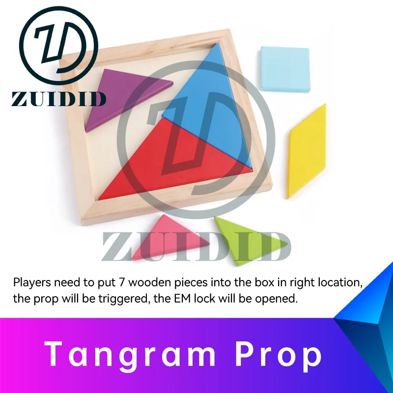 ZUIDID escape room Tangram Prop put 7 wooden pieces into the box in right location to unlock escape game