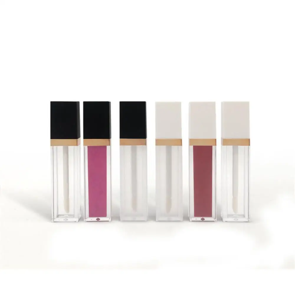 7ml Square Makeup Liquid Empty Lipstick Lip Gloss Tubes White Black Cap Transparent Frosted Cosmetic Packaging Container