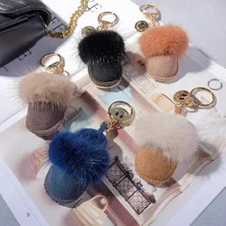 Luxury handmade mink slippers keychain simulation shoes bag pendant key chain immortal flower accessories pendant Llaveros