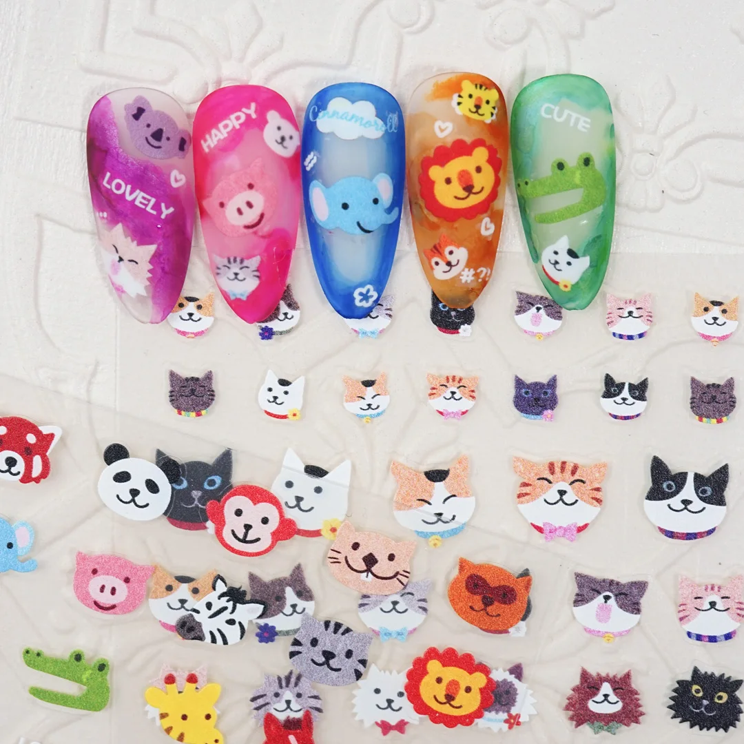 Cat Tiger Animals Nail Sticker Korea Cute Image Quality 3d Engraved Nail Stickers Nail Art Decorations Nail Decals Designer