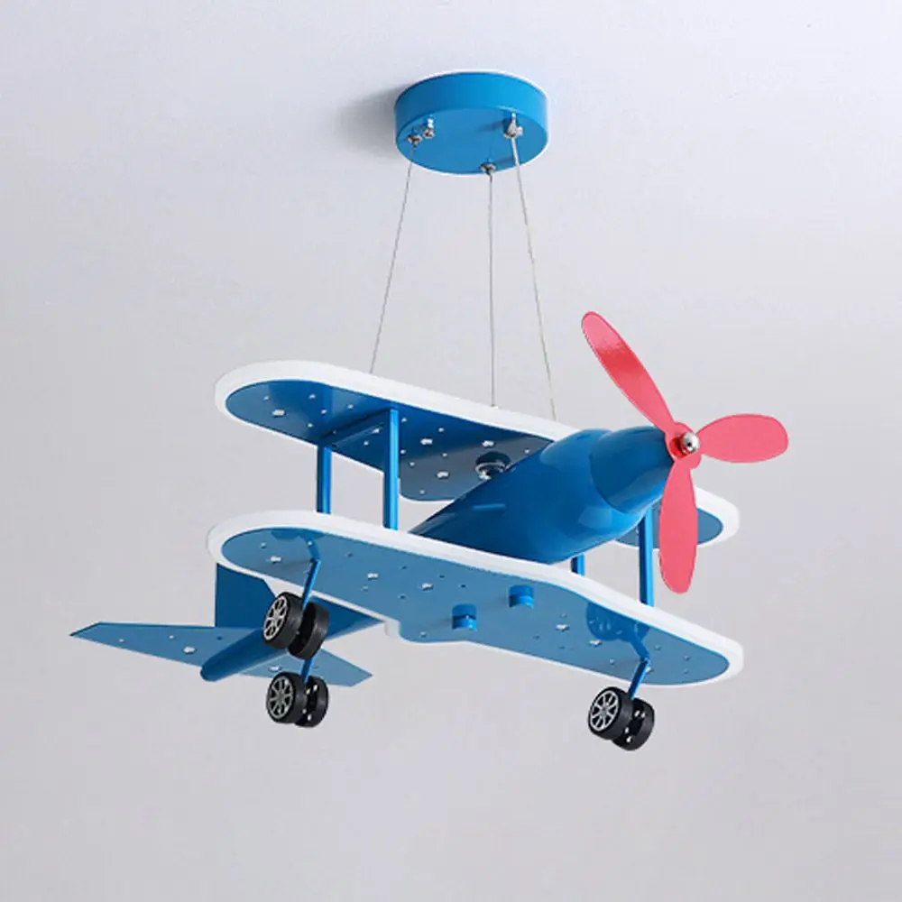 Kid's Bedroom Pendant Lamp 48W LED Baby Room Hanging Light Blue Metal Helicopter Living Room Drop Light