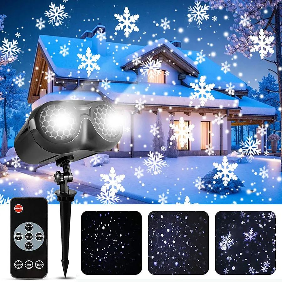 Outdoor Snowstorm Christmas Projector Light 2 IN 1 Upgrade Snowflake Projector Lamp With Remote Party Wedding Snow Spotlight