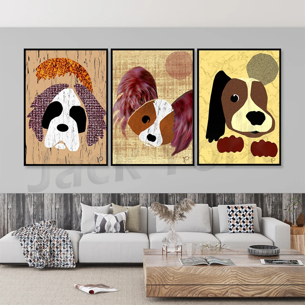 Dog wall art,Puppy dog prints,Collage art Print on canvas, prints for kids room,Dog lover gift, Dog print set, Modern wall Art