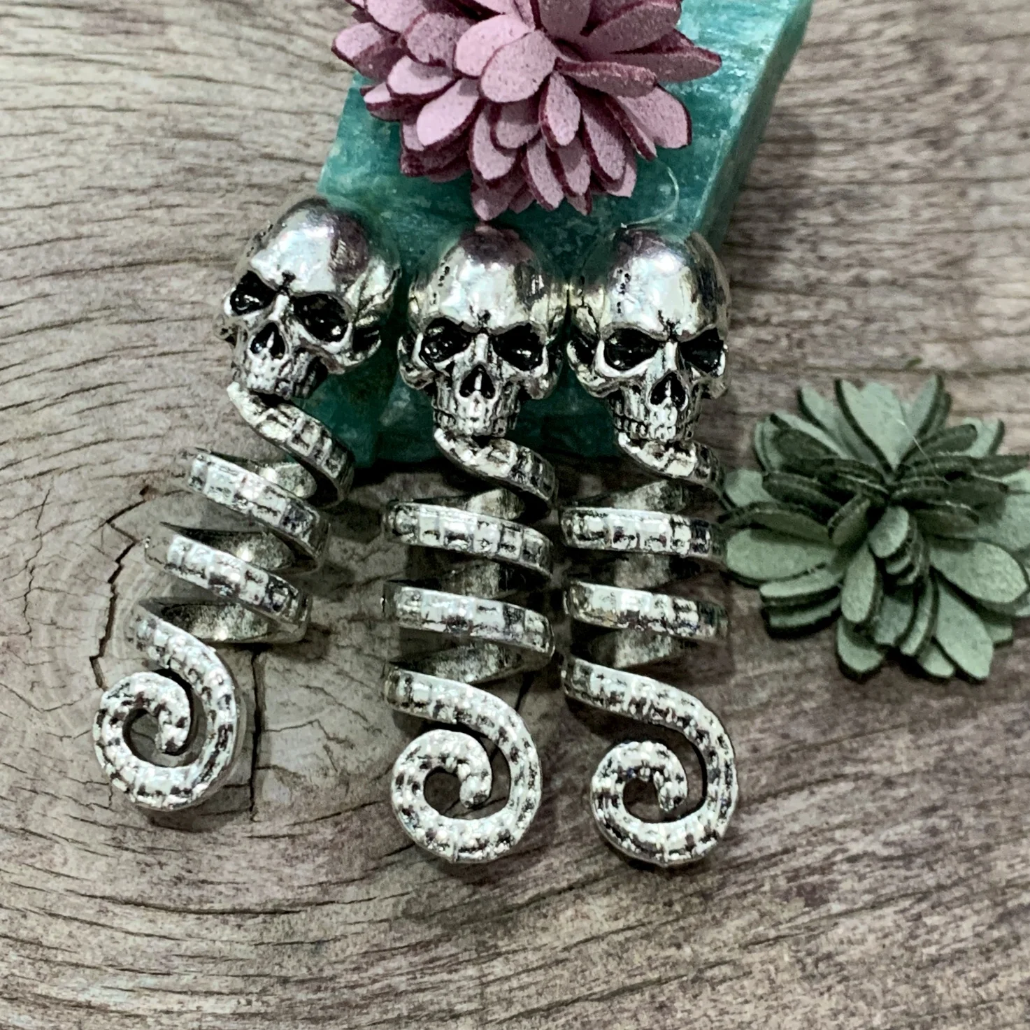 3pcs/lot Skull hair bead Skull Viking Spiral Sneak Beaded hair ring Wicca Hair Braids Hair Accessories Witchcraft