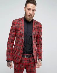 JELTONEWIN Fashion Italian Design Red Plaid Wedding Tuxedos For Prom Men Suits 2 Pieces Jacket Pants Slim Fit Male Groom Clothes