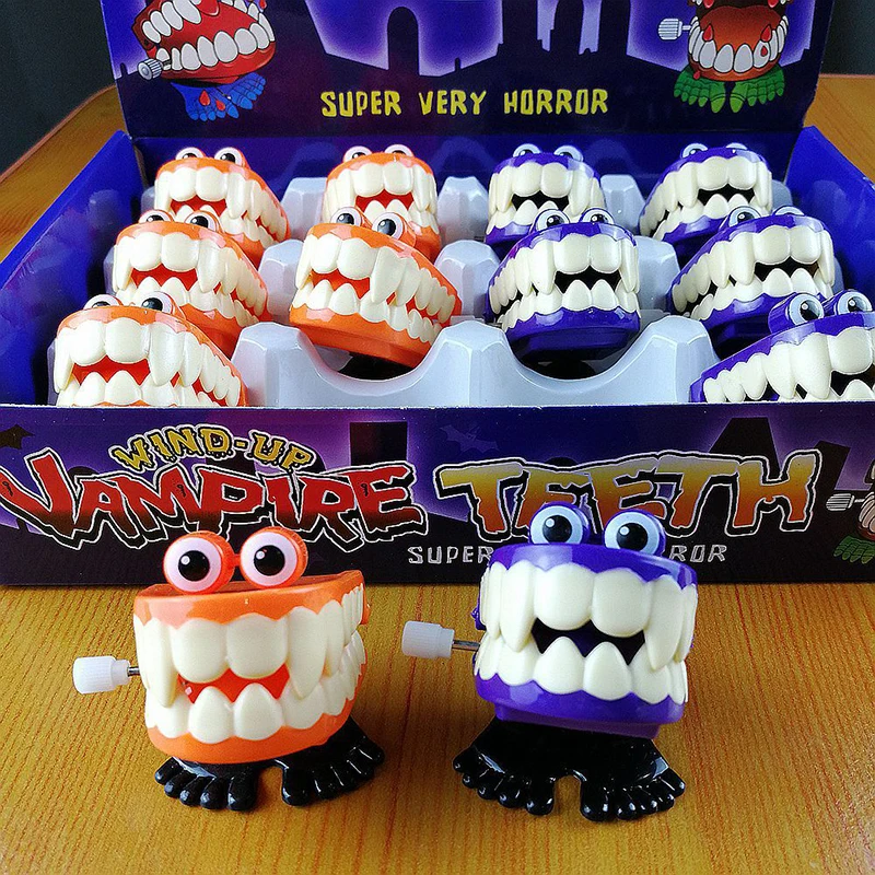 Halloween Novelty Dentures Clockwork Toy Teeth Beating On The Chain Classic Toys Funny Teeth Model Kids Gifts Party Decoration