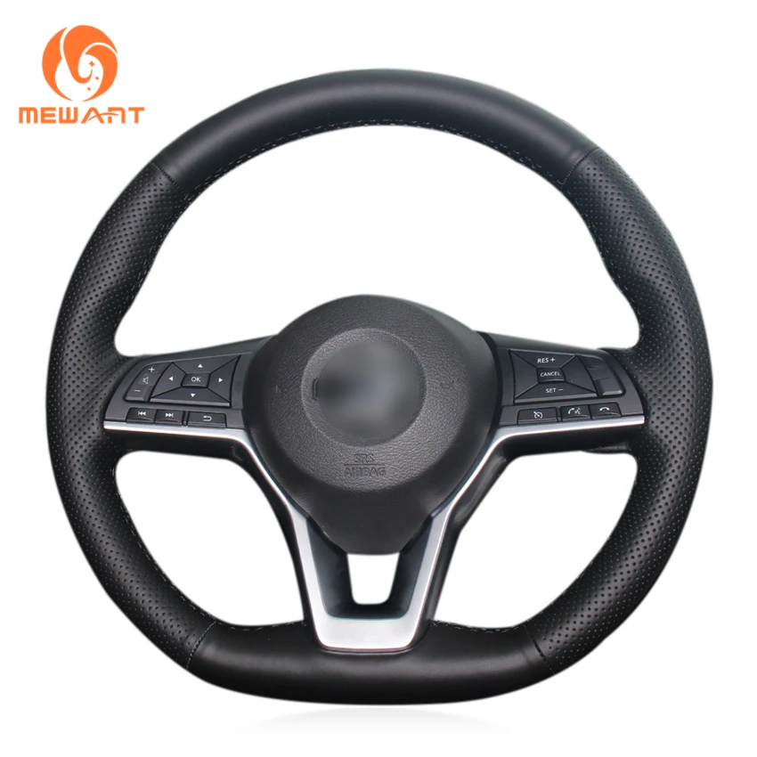 MEWANT Black Artificial Leather Steering Wheel Cover for Nissan Qashqai X-Trail Leaf Juke Micra Serena 2017 2018-2020 Altima