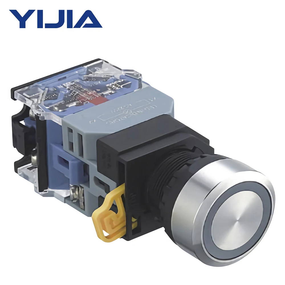22mm Stainless Steel Head Self-Recovery Self-Locking Push Button Switch 1NO 1NC LA38A-11E/S With Ring Lamp