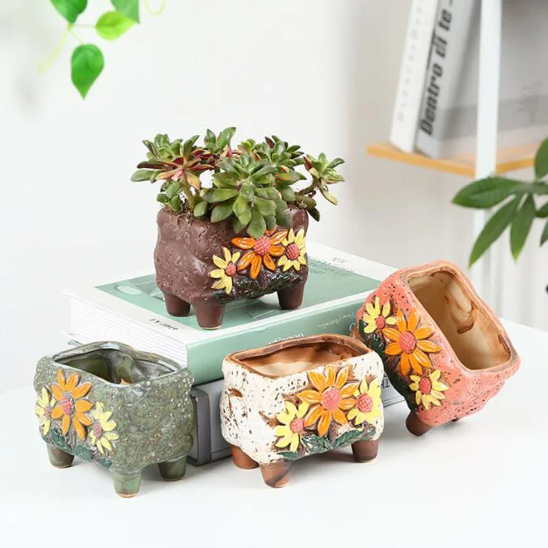 

Korean Style Succulent Plant Pot Hand Painted Ceramic Flowerpot Desktop Ornaments Plant Container Vase Balcony Home Decor