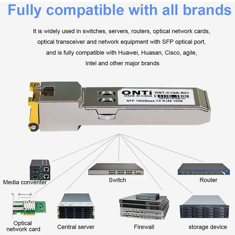 Módulo transceptor Onti-rj45 sfp, 1000mbps, cobre, compatível com cisco/mikrotik, switch ethernet