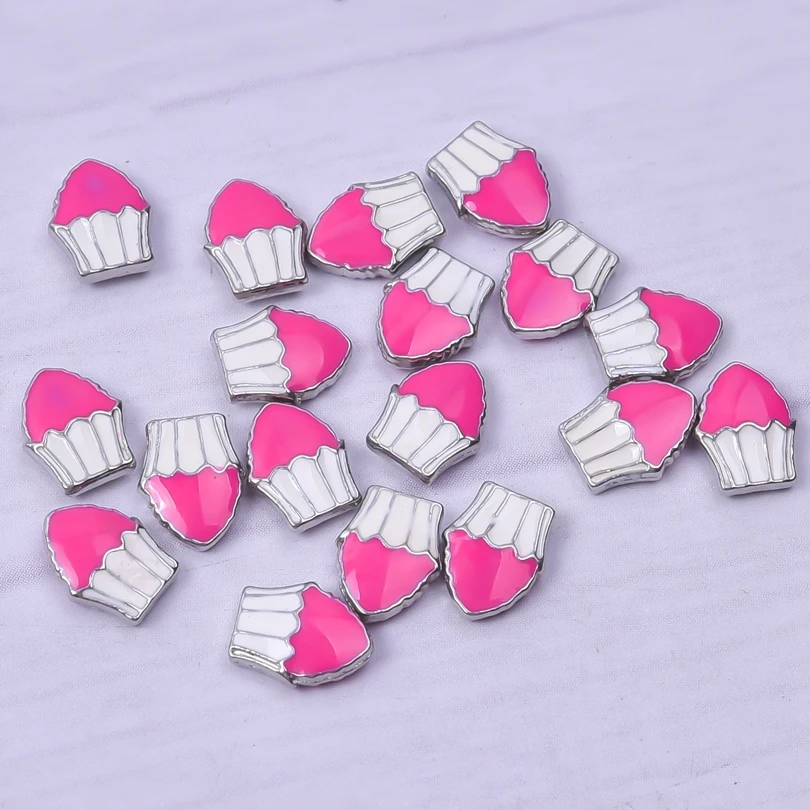 20Pcs/Lot  Lovely Baking Cup Cake Dessert Floating Charms For Alloy Glass Memory Locket Necklaces Jewelry Supplies