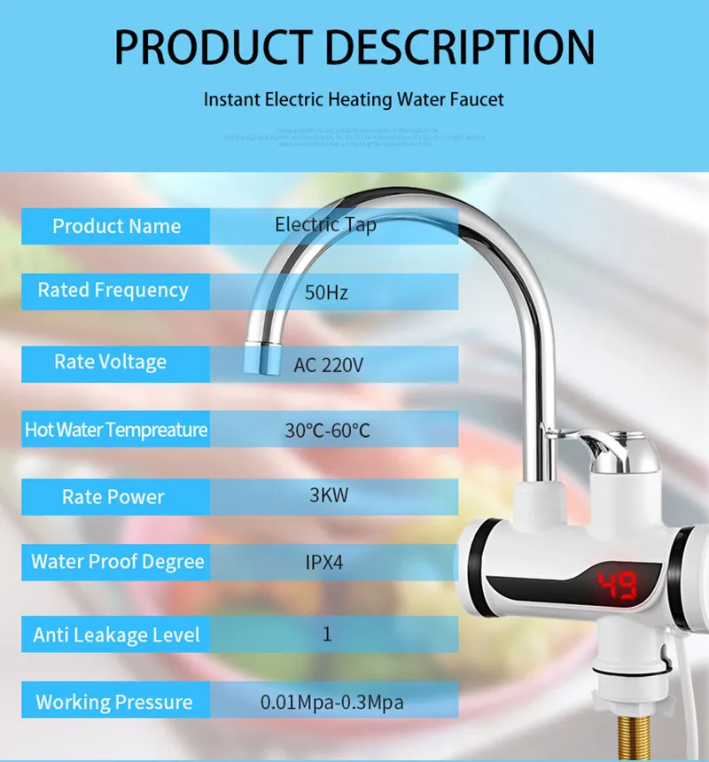 Tankless Hot Water Heater Faucet Shower Instant Electric Tap for Kitchen Heating Instant Faucet for Bathroom