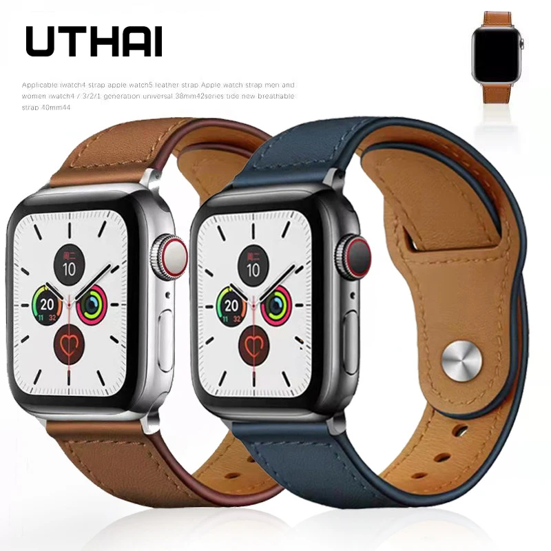 

Кожаный ремешок для Apple watch band 44 мм 40 мм 38 мм 42 мм, браслет для iWatch series 3 4 5 6 SE 7 45 мм 41 мм UTHAI A28