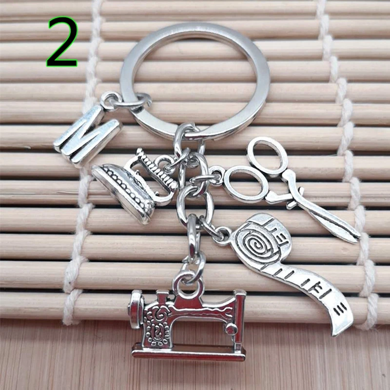 New fashion jewelry A-Z initial keychain, sewing machine keychain, tailor keychain, quilt keychain handmade