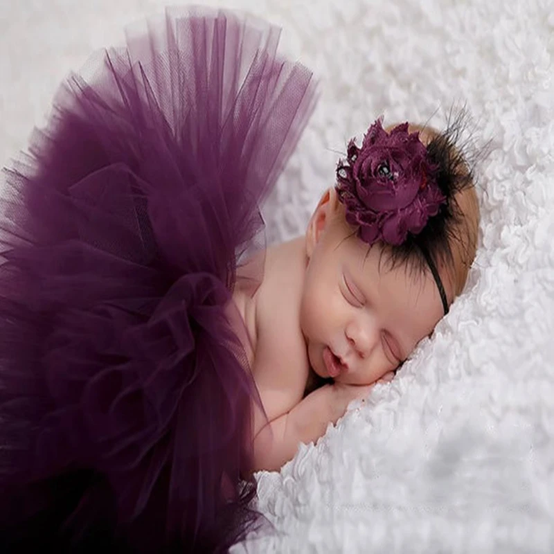 Cute Princess Newborn Photography Props Infant Costume Outfit with Flower Headband Baby Girl Dress tutu baby skirt