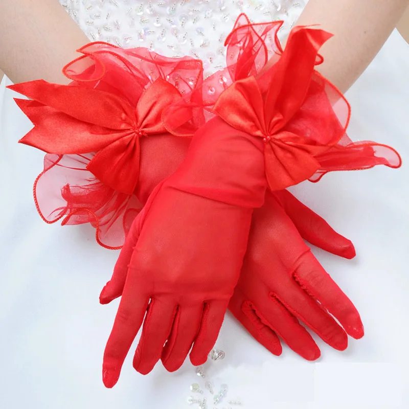 Guantes de encaje con nudo de lazo y dedos para novia, guantes blancos cortos, accesorios de vestido de novia, guantes de fiesta para mujer con foto, nueva moda