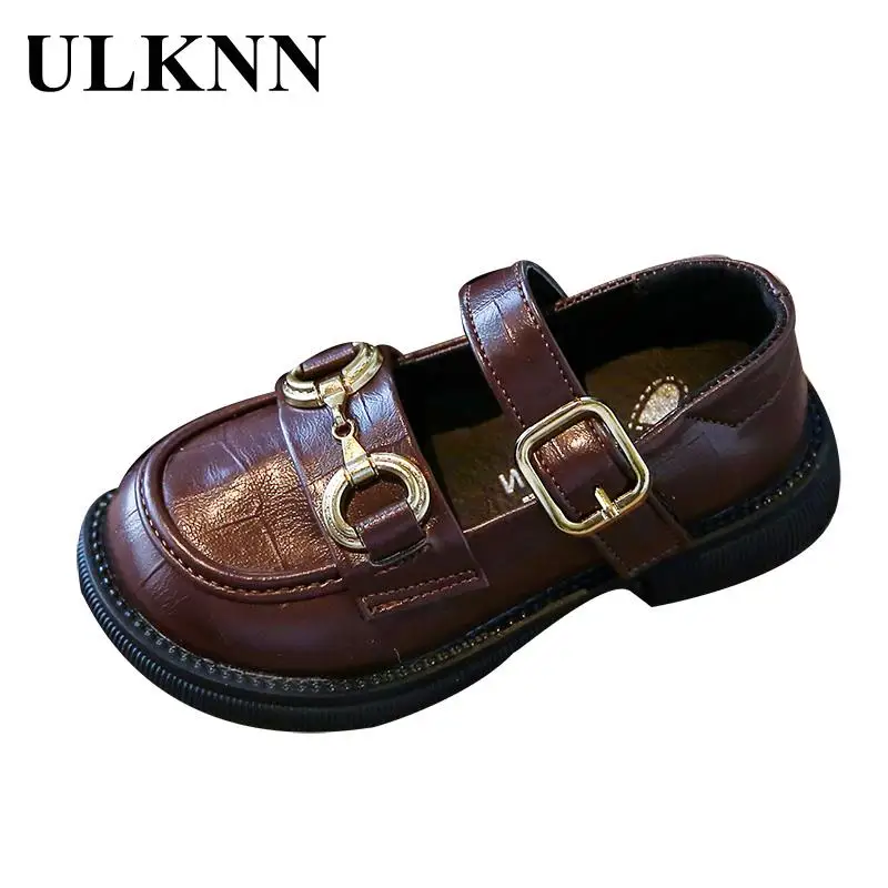 

ULKNN Girls School Shoes Kids Brown New Leisure Antiskid Black Leather Shoes 2023 Baby Princess Treasure Single Children Shoes