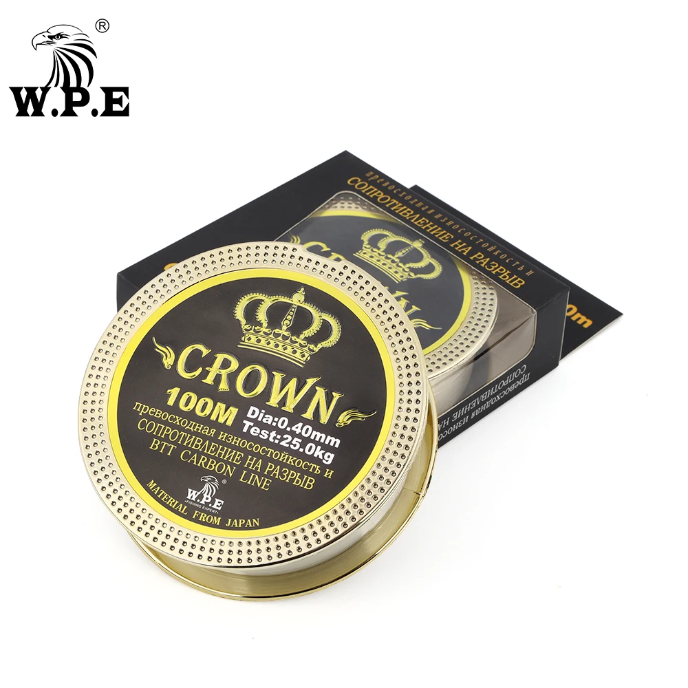 W.P.E 브랜드 크라운 100m 100% Fluorocarbon 코팅 낚시 라인 0.20mm-0.60mm 10KG-41KG 잉어 낚시 탄소 섬유 낚시 태클