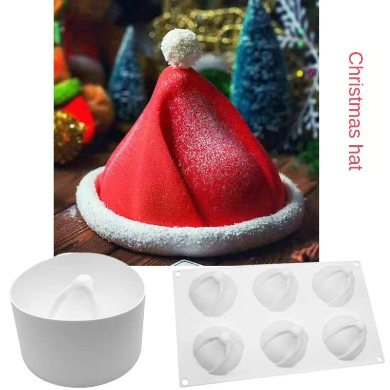 

Cute 3D Silicone New Christmas Hat Mousse Silicone Cake Mold Christmas Diy French Dessert Santa Ice Cream Mold Baking Mold