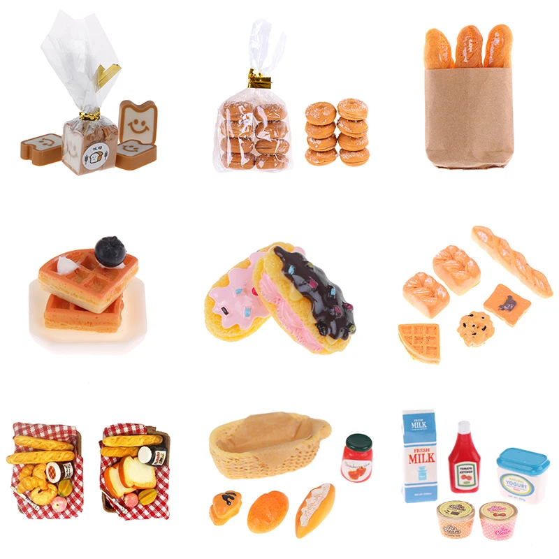 1:6 1:12 Scale Miniature Dollhouse Donut Bread Dollhouse Toast Chocolate Sauce Dollhouse jam bread basket Pretend Play Food Toys