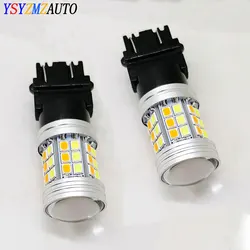 車のウインカーバルブ,2個,t25 3157 1157 7443 led,車の方向指示器,ブレーキ,2色,45smd 2835led,12v白,黄色