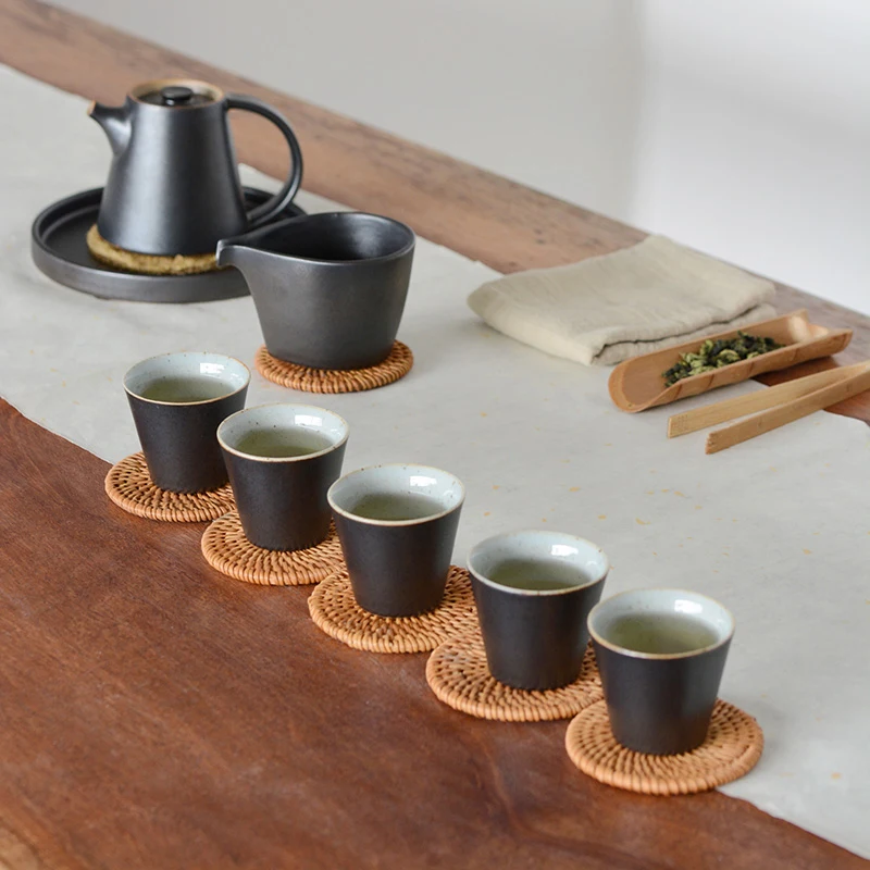 LUWU black crockery ceramic teacup sets of 6 cups chinese kung fu cup 70ml