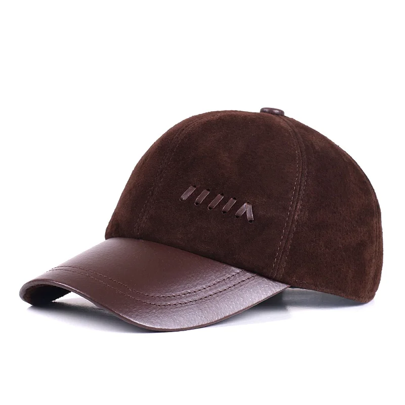 genuine leather baseball cap 2019 new male winter outdoor casual thermal suede hat male sheep skin  hat