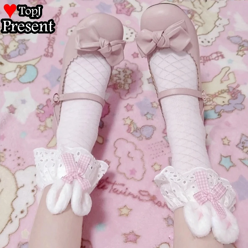 Japanese Women Kawaii Socks Lolita Girl Socks Bowknot Cotton Bunny Ears JK Girl Calf Frilly Sweet Lolita cosplay stockings