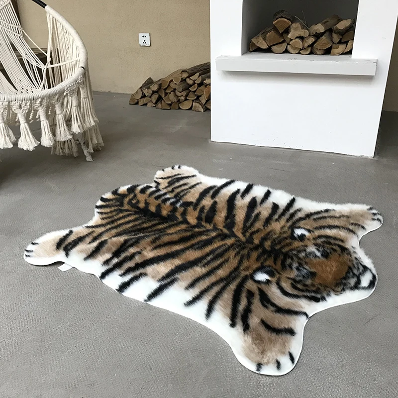 Tiger Printed Rug Cow Leopard Tiger Printed Faux Carpet Non Slip Mat Animal Print Carpet Plush Composite Suede Bottom Home Decor