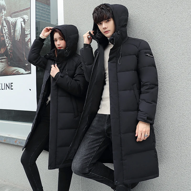 2021 men's down jacket  long coat winter version thickened coat brand overalls down jacket hooded white duck down warm lovers