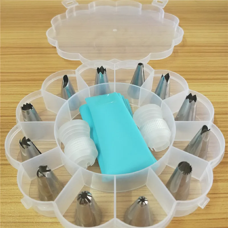 Reusable Silicone Pastry Bag Tips, DIY Icing Piping Cream Bags, Cake Decorating Tools, 12 Nozzle Sets, 15 Pcs per Set