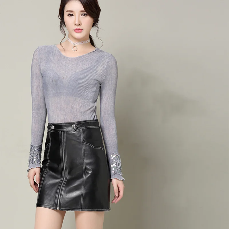 

Autumn 2022 Winter Women Skirt Real Leather Sexy mini Skirt With Pockets Zipper A-line Package Hip High Waist Women Clothing