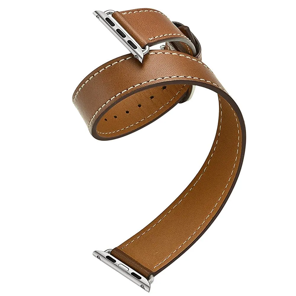 Double Tour Strap for Apple watch band 44mm/40mm 42mm/38mm Genuine Leather bracelet iWatch series 5 4 3 se 6 7 45mm 41mm band